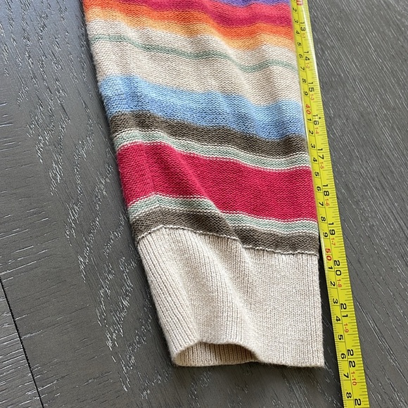 Chaps Rainbow Sweater Striped knit Sweater. with Split  hem lace up V neck - Picture 9 of 10